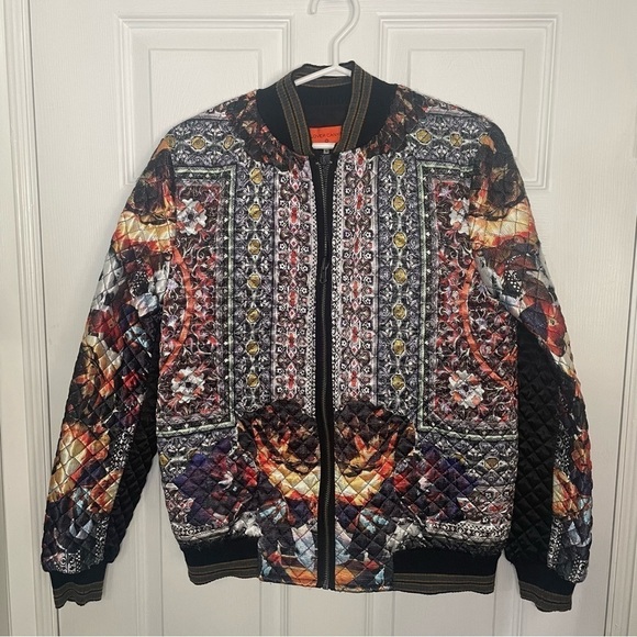 Clover Canyon Printed Multicolour Irish Box Print Zip Up Bomber Jacket Medium - Picture 1 of 7